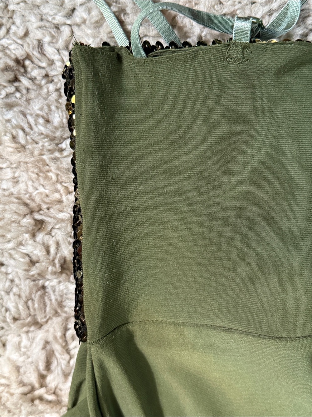 Y2K Costa Blanca Olive Sequin Empire Waist Party Mini Dress/Top - Size XS - Picture 15 of 16